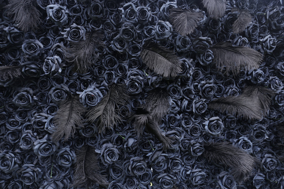 Black Rose And Feather, Artificial Flower Wall Backdrop