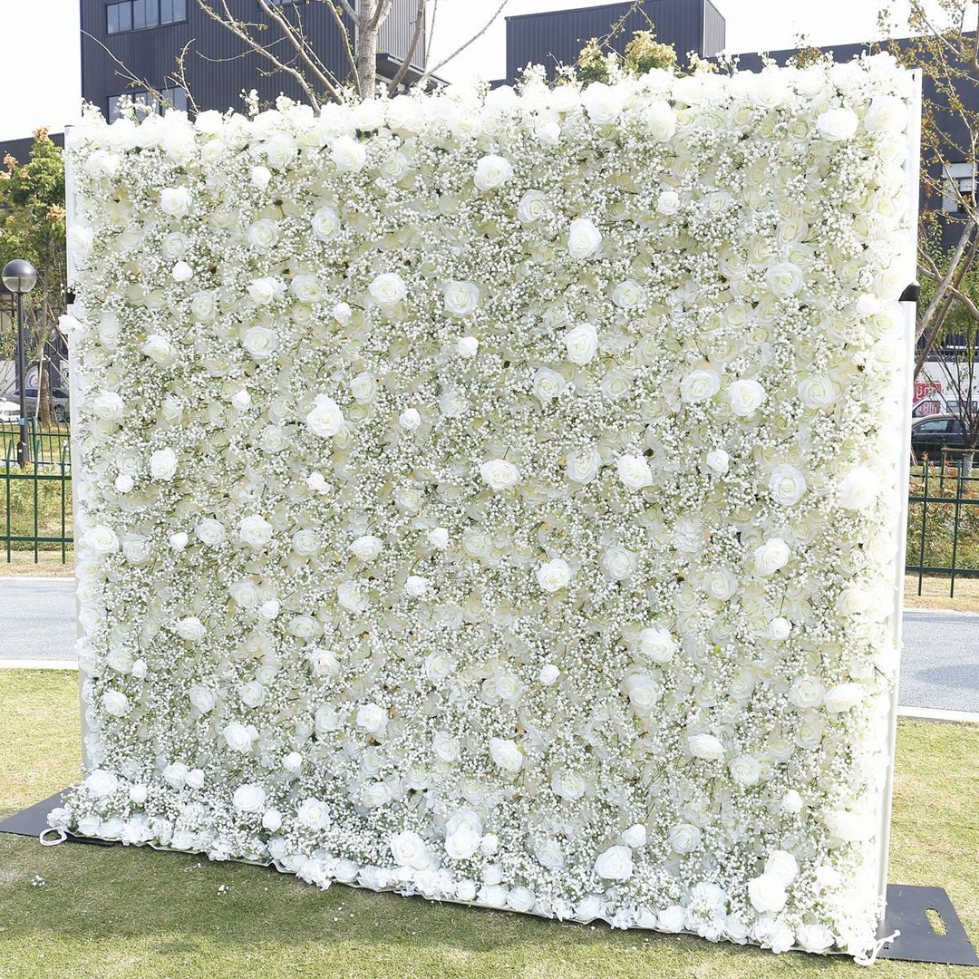 White Rose And Starflower Fabric, Artificial Flower Wall Backdrop