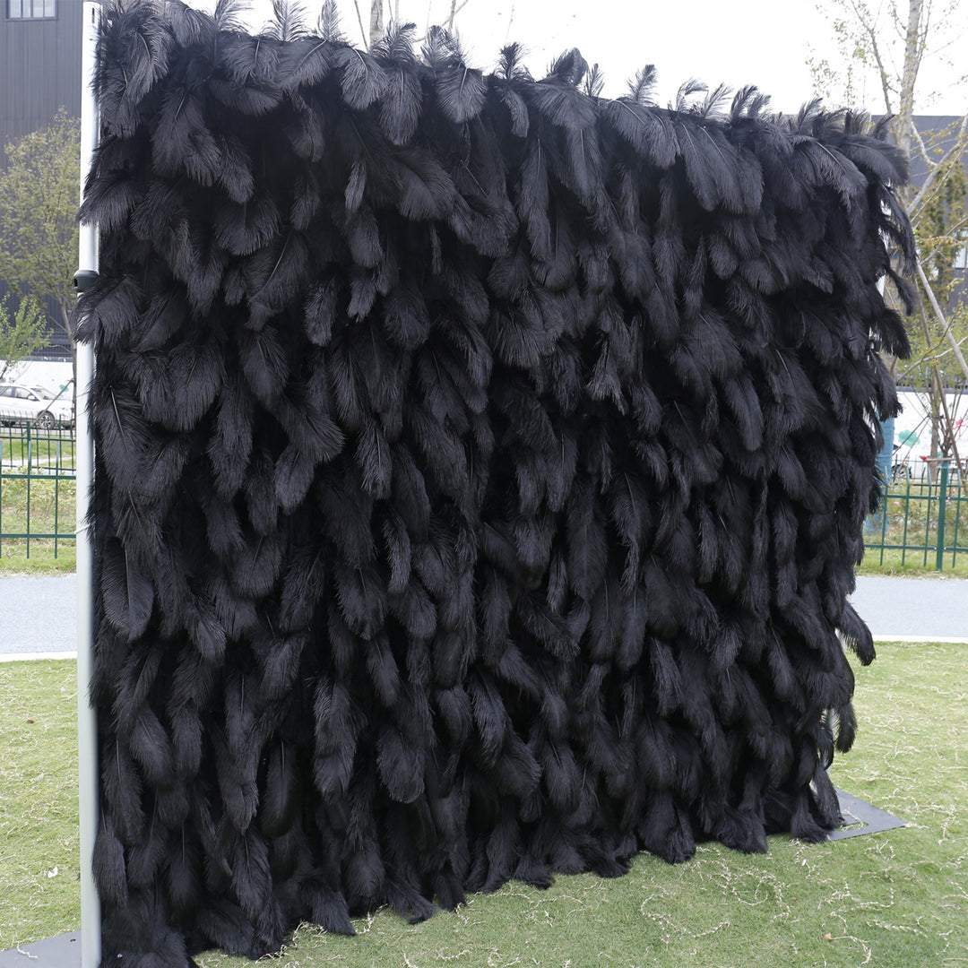 3D Black Feather, Artificial Flower Wall, Wedding Party Backdrop