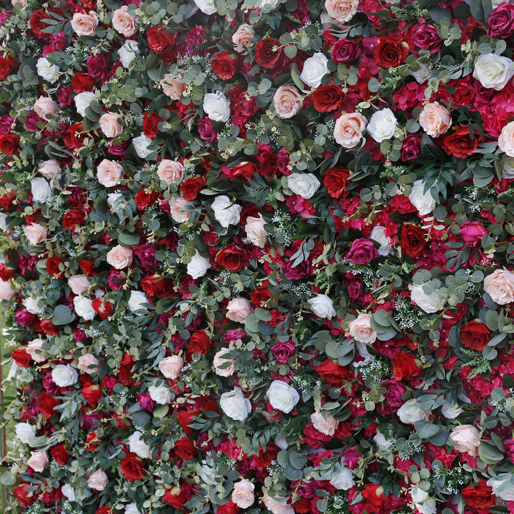 White Pink Roses Green Eucalyptus Branches, Artificial Flower Wall, Wedding Party Backdrop