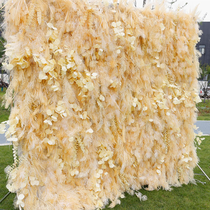 Champagne Feather Pampas Plume Grass, Artificial Flower Wall Backdrop