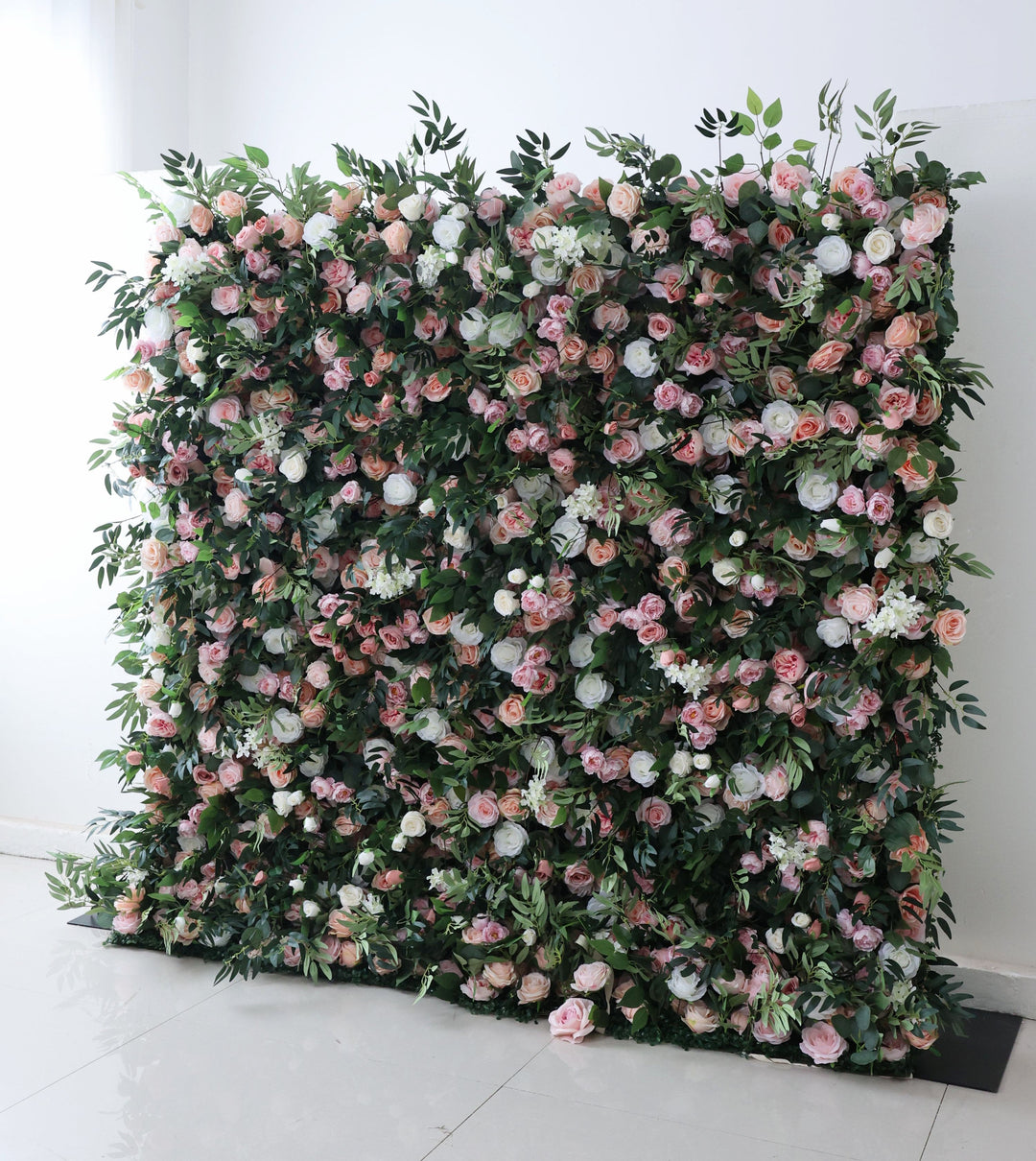 Pink And White Roses With Leaves, 5D, Fabric Backing Artificial Flower Wall