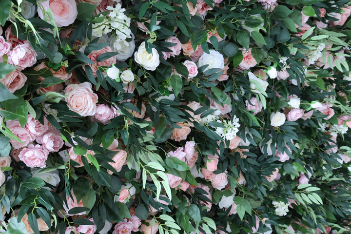 Pink And White Roses With Leaves, 5D, Fabric Backing Artificial Flower Wall