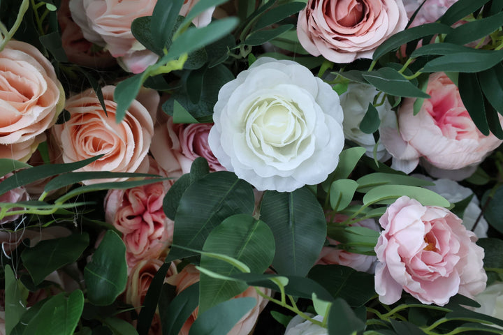 Pink And White Roses With Leaves, 5D, Fabric Backing Artificial Flower Wall