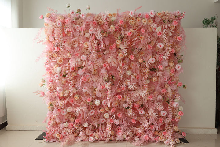 Pink Rose, Reed Pampas Grass, Artificial Flower Wall, Wedding Party Backdrop