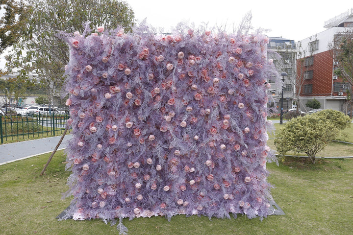 Pink Rose And Purple Grass, Artificial Flower Wall, Wedding Party Backdrop