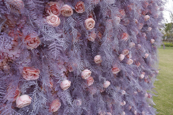 Pink Rose And Purple Grass, Artificial Flower Wall, Wedding Party Backdrop