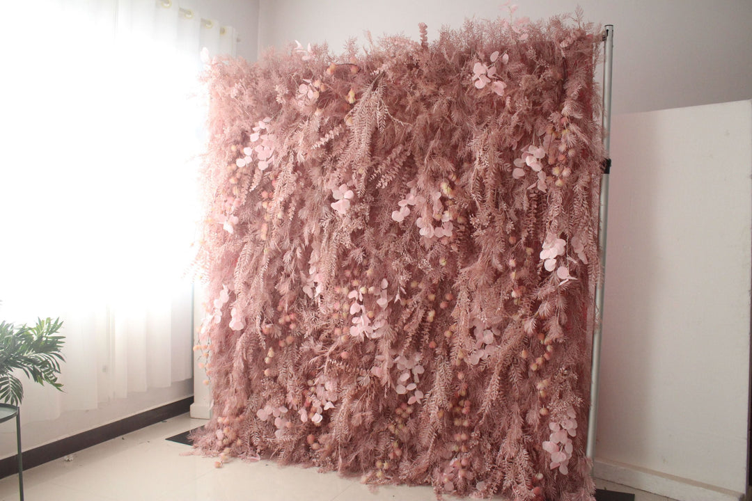 Pink Feather Flower Background Wall, Artificial Flower Wall, Wedding Party Backdrop