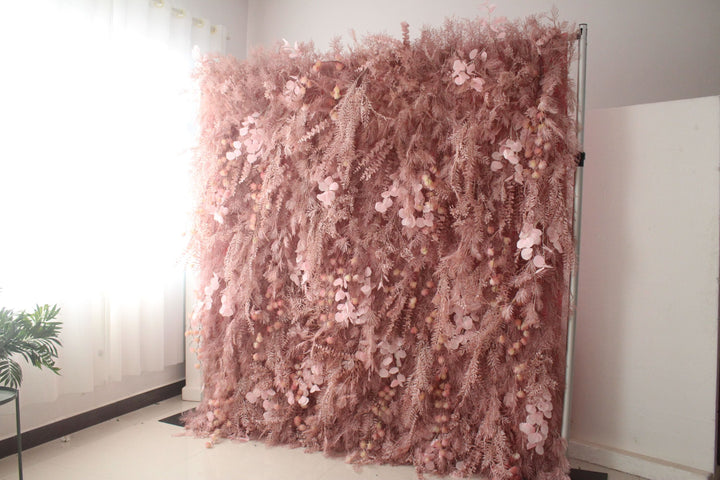 Pink Feather Flower Background Wall, Artificial Flower Wall, Wedding Party Backdrop