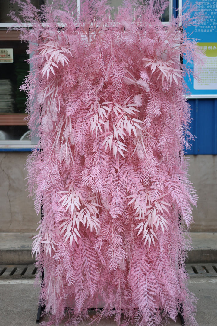 Pink Multiple Leaves And Feather Wall, Artificial Flower Wall, Wedding Party Backdrop