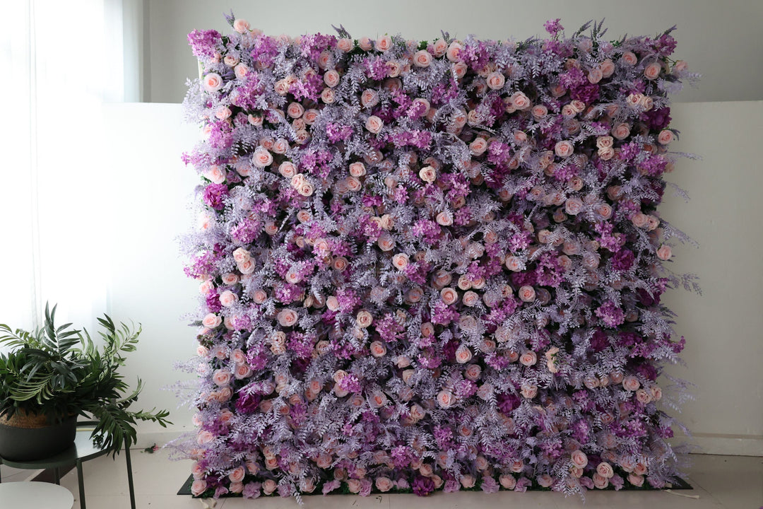 Pink Roses And Purple Hydrangeas, Artificial Flower Wall, Wedding Party Backdrop