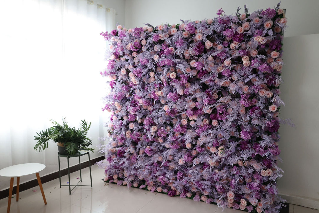 Pink Roses And Purple Hydrangeas, Artificial Flower Wall, Wedding Party Backdrop