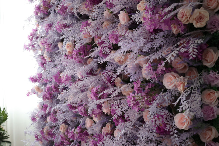 Pink Roses And Purple Hydrangeas, Artificial Flower Wall, Wedding Party Backdrop