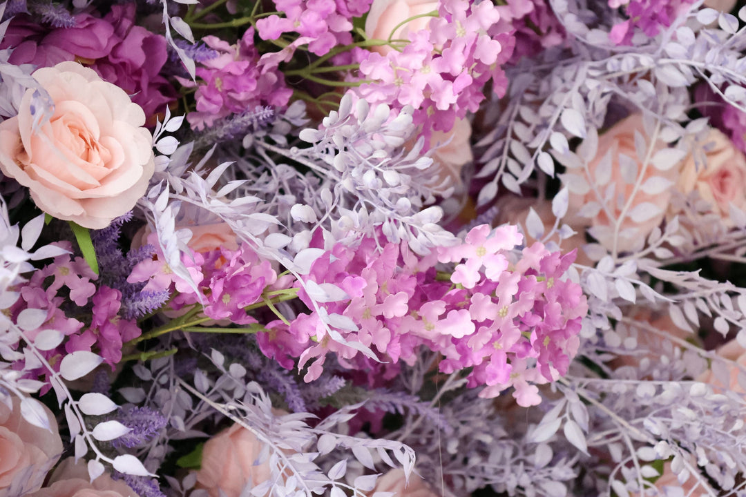 Pink Roses And Purple Hydrangeas, Artificial Flower Wall, Wedding Party Backdrop