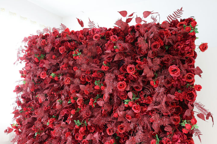 Red Rose, Reed Pampas Grass, Artificial Flower Wall, Wedding Party Backdrop