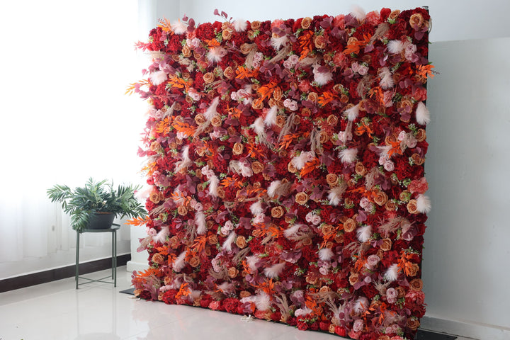 Red And Pink Roses And Red Hydrangeas, Artificial Flower Wall, Wedding Party Backdrop