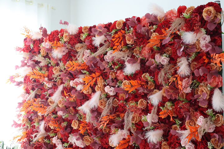 Red And Pink Roses And Red Hydrangeas, Artificial Flower Wall, Wedding Party Backdrop