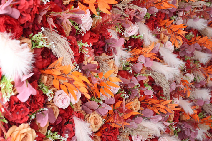 Red And Pink Roses And Red Hydrangeas, Artificial Flower Wall, Wedding Party Backdrop