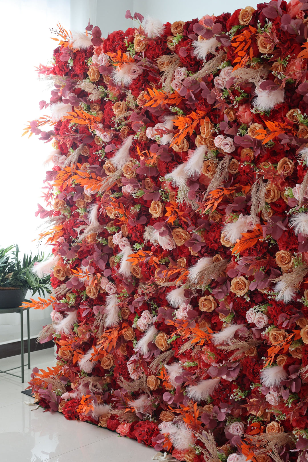 Red And Pink Roses And Red Hydrangeas, Artificial Flower Wall, Wedding Party Backdrop