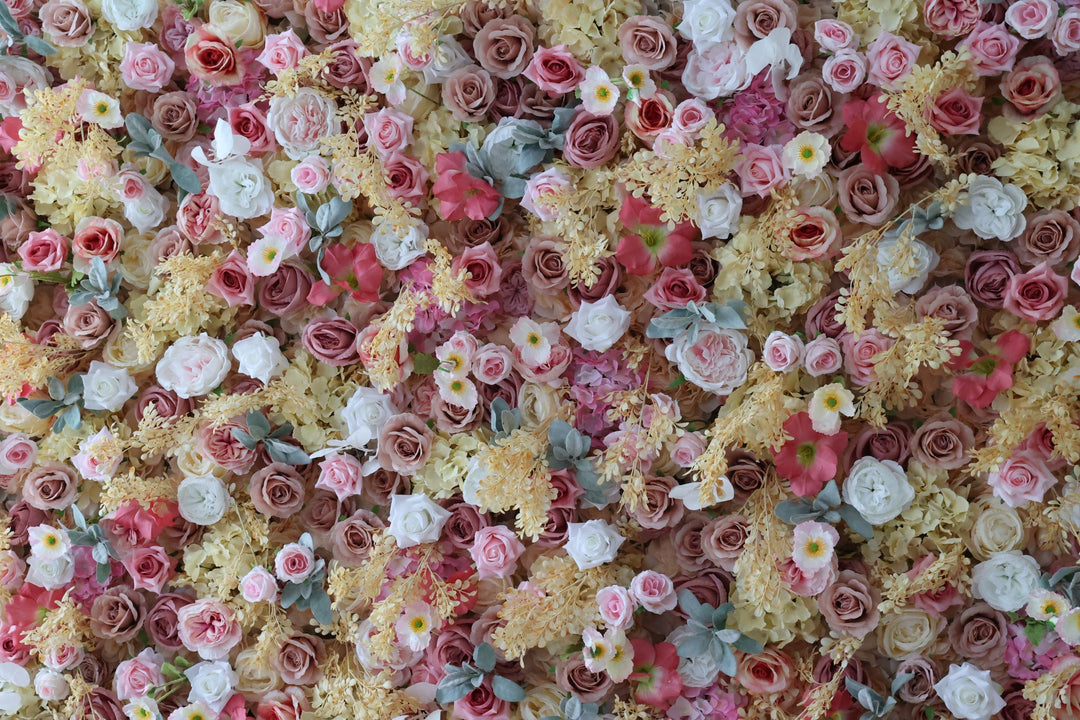 Rose And Yellow Grass, Reed Pampas Grass, Artificial Flower Wall, Wedding Party Backdrop