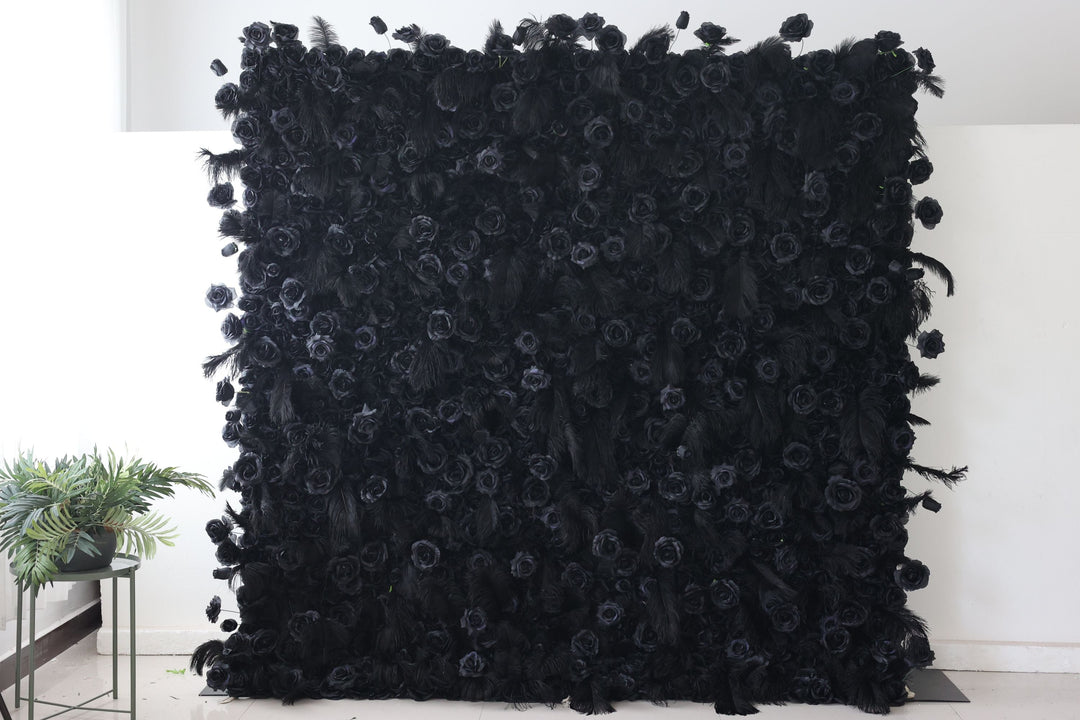 Black Roses And Feather, Artificial Flower Wall, Wedding Party Backdrop