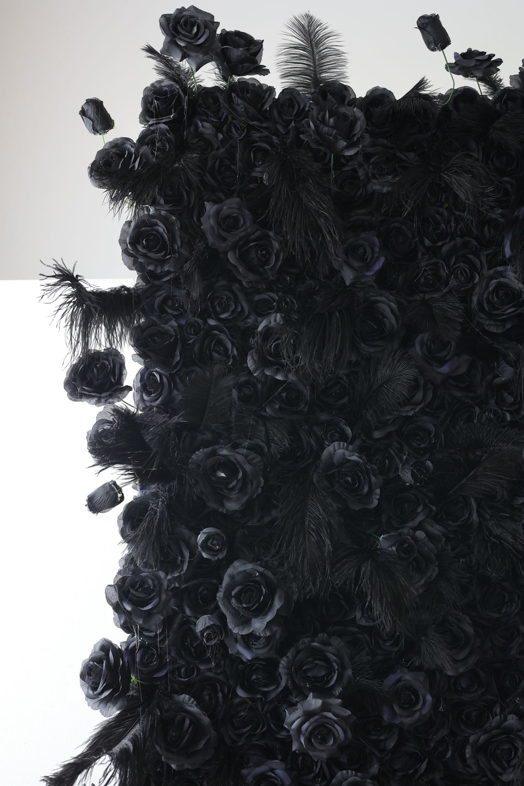 Black Roses And Feather, Artificial Flower Wall, Wedding Party Backdrop