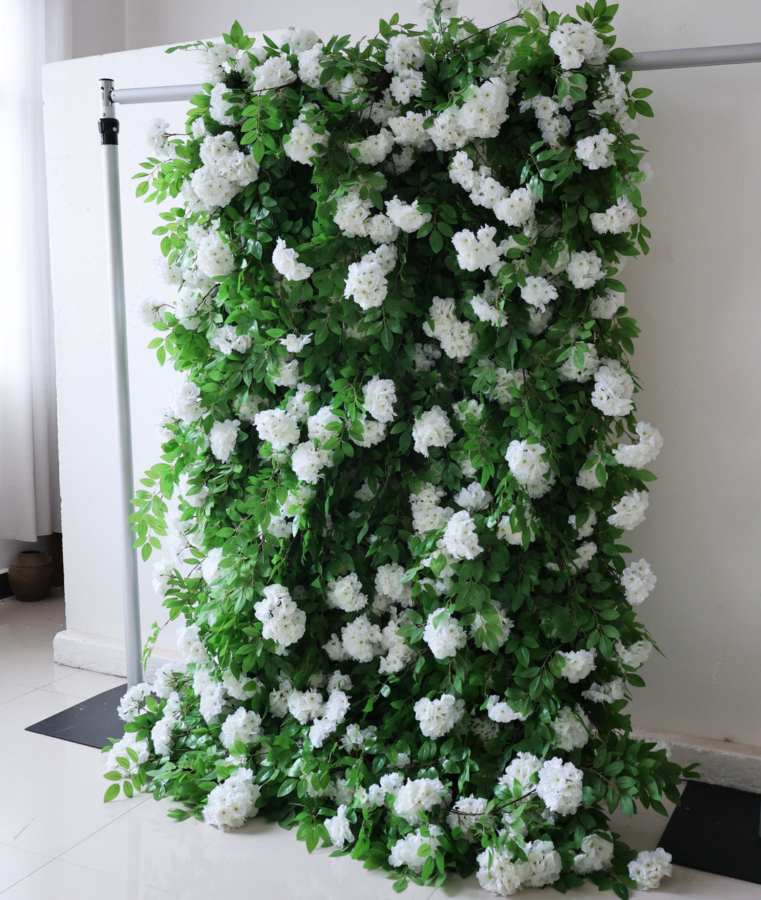 White Pandorea Jasminoides With Green Leaves, 5D, Artificial Flower Wall