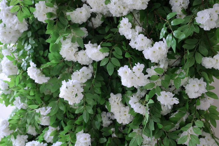 White Pandorea Jasminoides With Green Leaves, 5D, Artificial Flower Wall