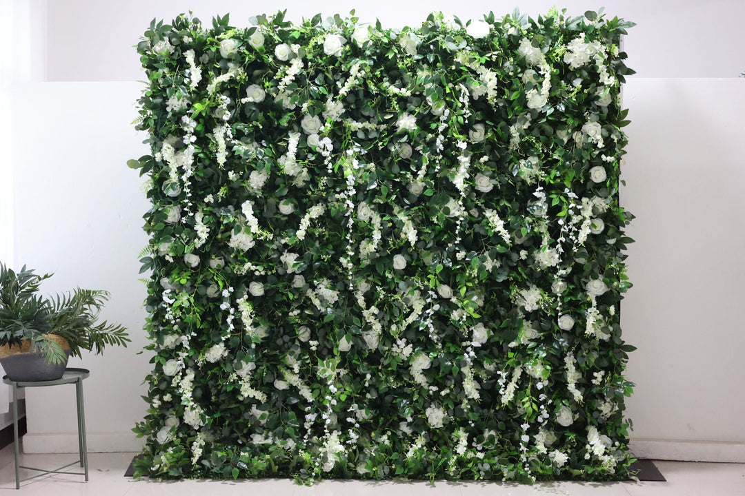 White Lapis Lazuli And Green Leaves, Artificial Flower Wall, Wedding Party Backdrop