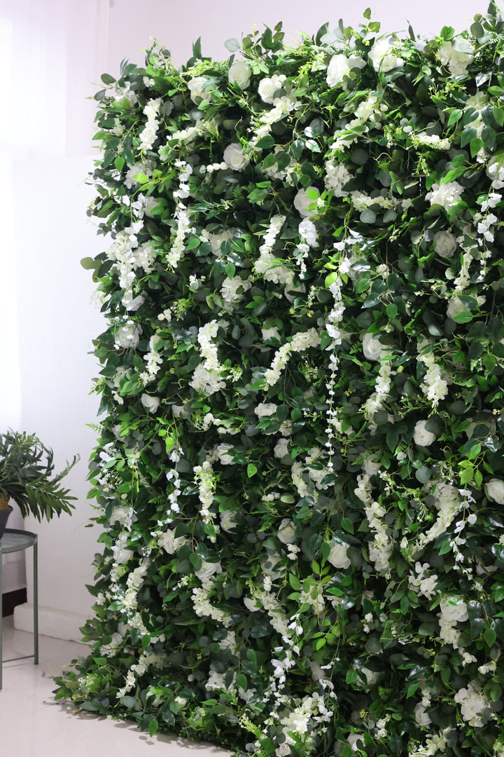 White Lapis Lazuli And Green Leaves, Artificial Flower Wall, Wedding Party Backdrop