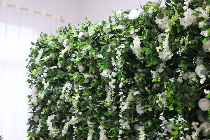 White Lapis Lazuli And Green Leaves, Artificial Flower Wall, Wedding Party Backdrop