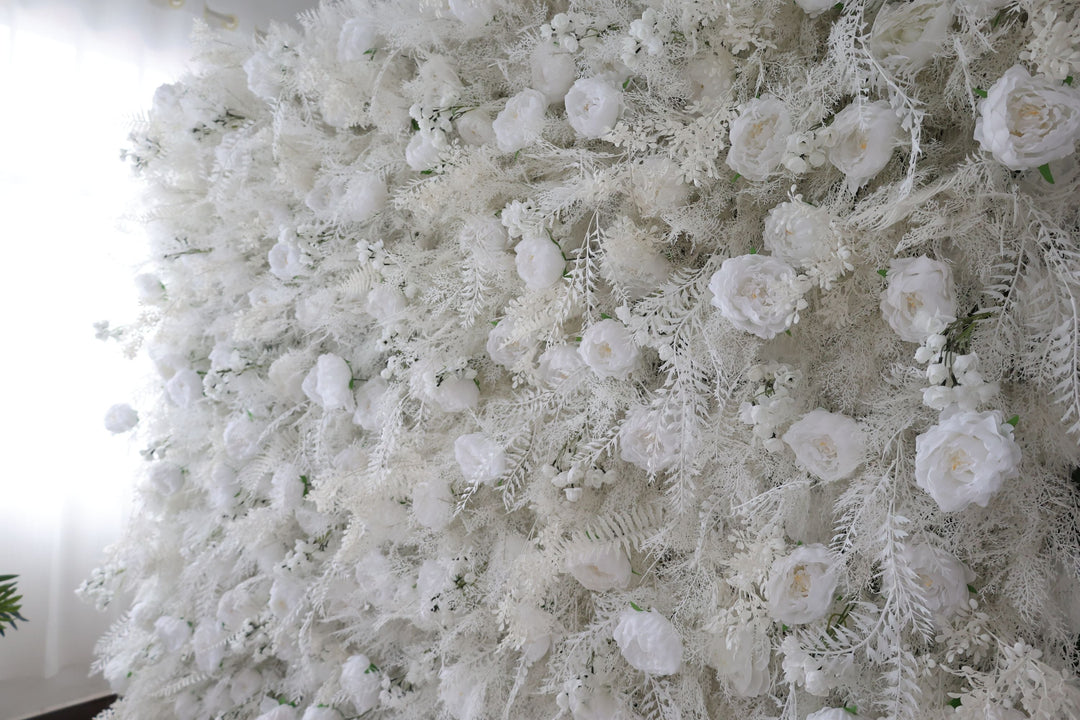 White Peony Flowers And Silk Fern, Artificial Flower Wall, Wedding Party Backdrop