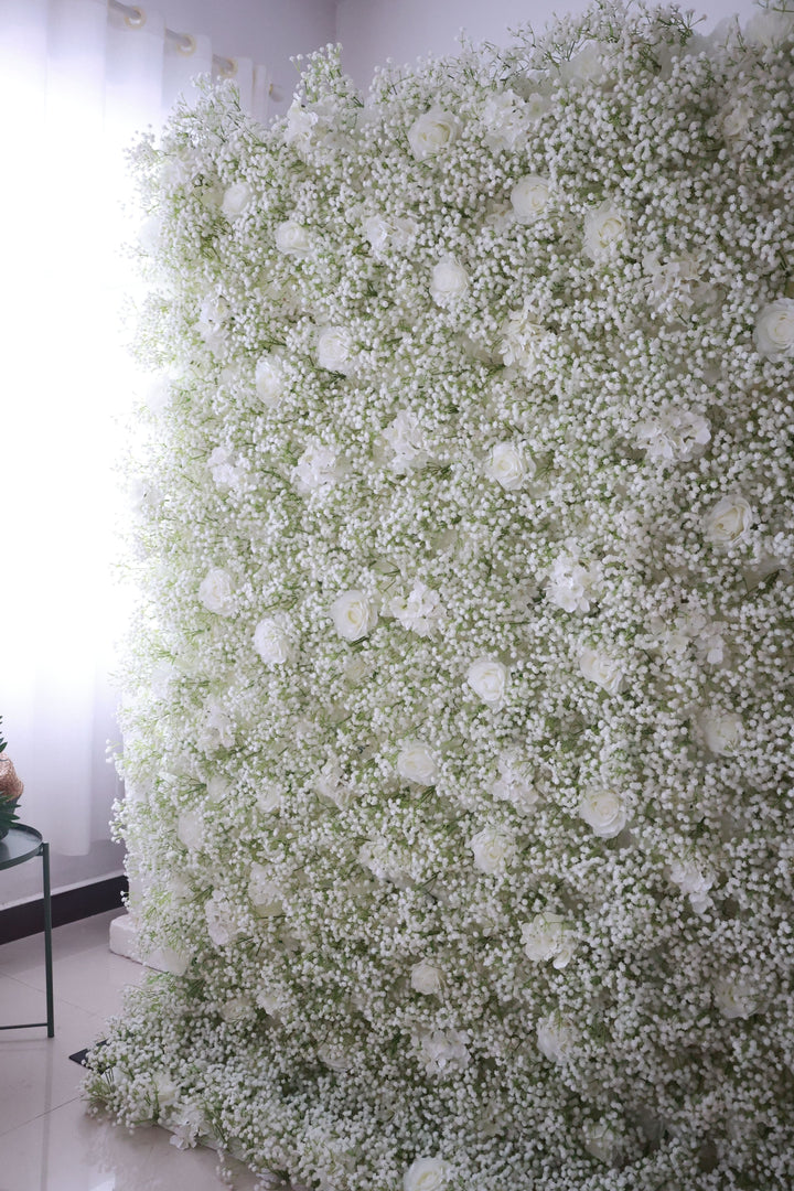 White Roses And Baby'S Breath Flowers, Artificial Flower Wall, Wedding Party Backdrop