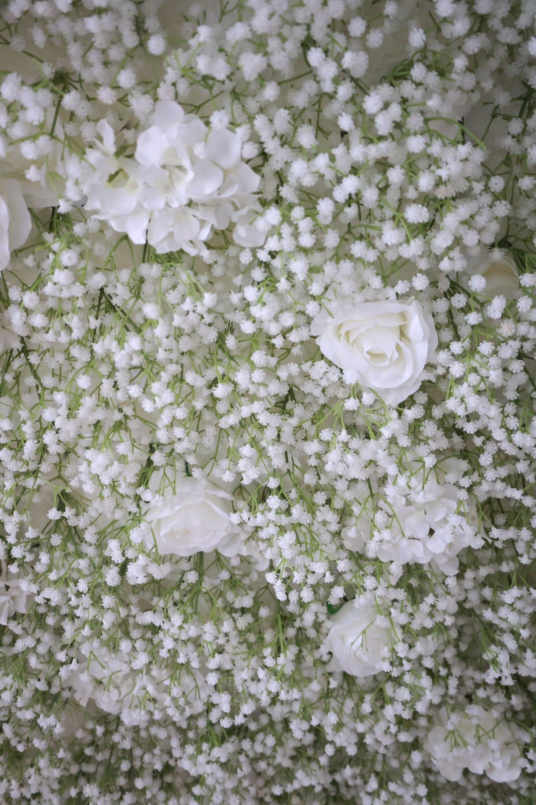 White Roses And Baby'S Breath Flowers, Artificial Flower Wall, Wedding Party Backdrop