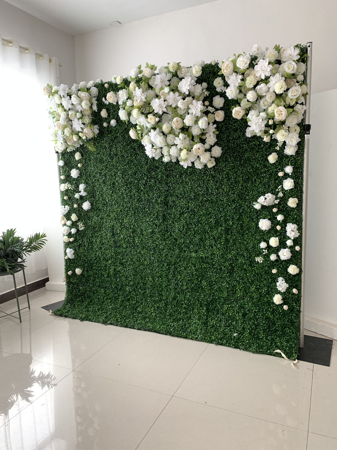 White Roses And Dahlias And Green Leaves, Artificial Flower Wall, Wedding Party Backdrop