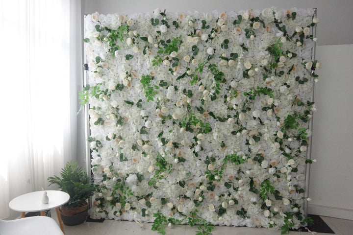 White Roses And Green Leaves, Artificial Flower Wall, Wedding Party Backdrop