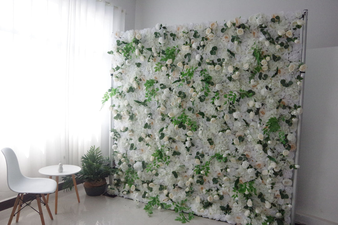 White Roses And Green Leaves, Artificial Flower Wall, Wedding Party Backdrop