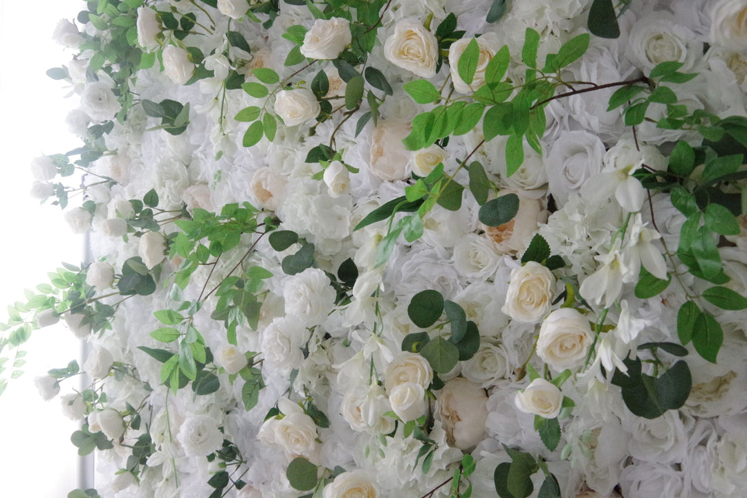 White Roses And Green Leaves, Artificial Flower Wall, Wedding Party Backdrop