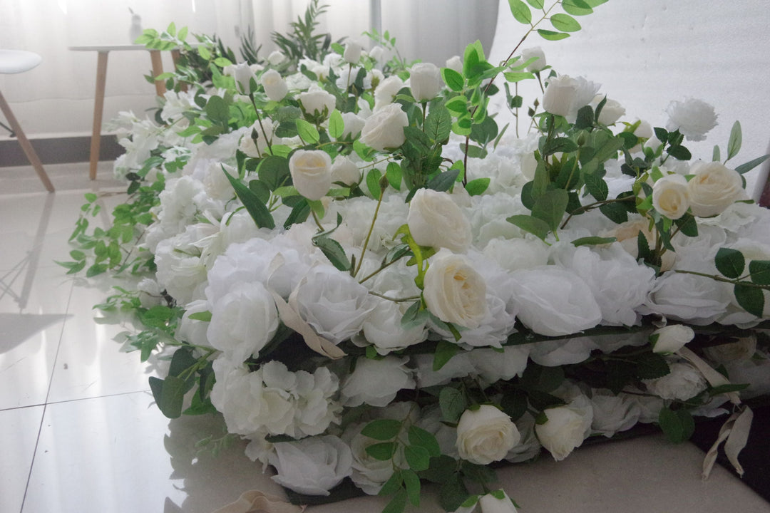 White Roses And Green Leaves, Artificial Flower Wall, Wedding Party Backdrop