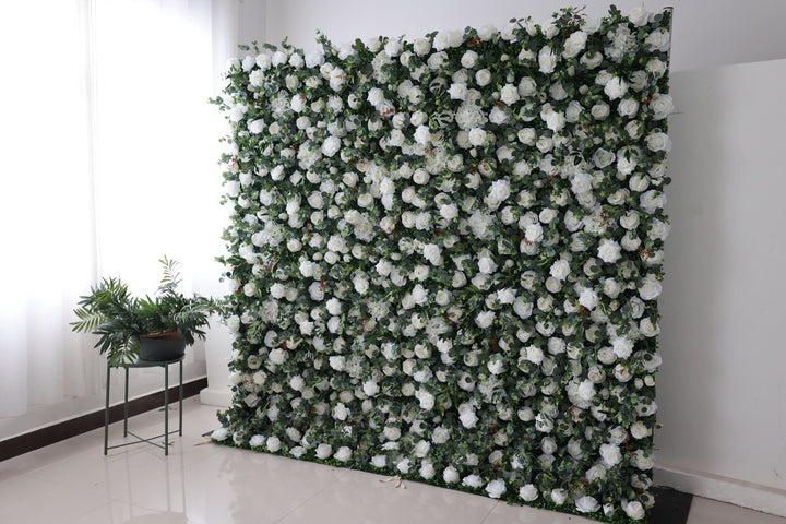 White Roses And Green Leaves, Artificial Flower Wall, Wedding Party Backdrop