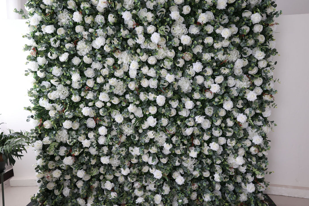 White Roses And Green Leaves, Artificial Flower Wall, Wedding Party Backdrop