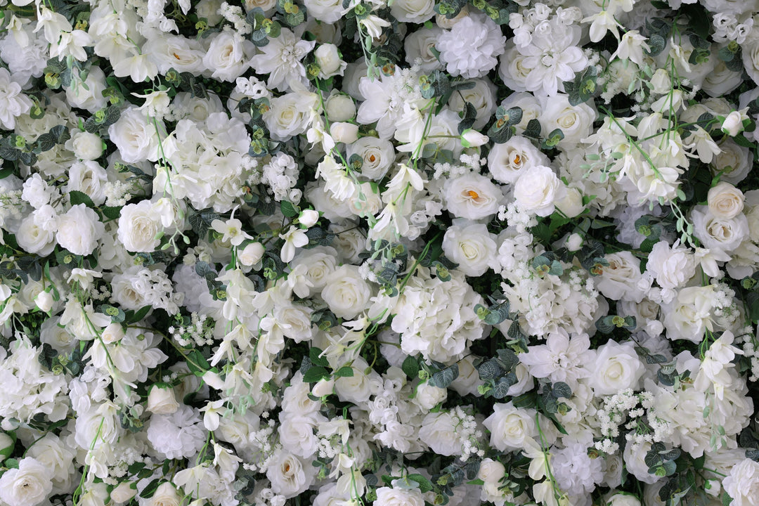 White Roses And Hydrangeas And Green Leaves, Artificial Flower Wall, Wedding Party Backdrop