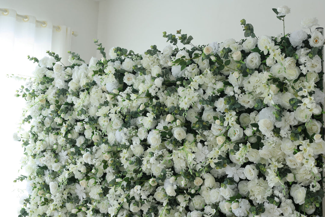 White Roses And Hydrangeas And Green Leaves, Artificial Flower Wall, Wedding Party Backdrop