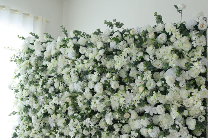 White Roses And Hydrangeas And Green Leaves, Artificial Flower Wall, Wedding Party Backdrop