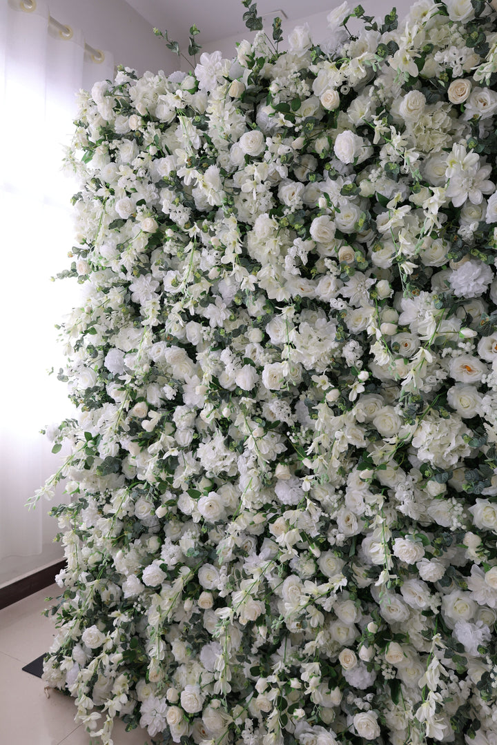 White Roses And Hydrangeas And Green Leaves, Artificial Flower Wall, Wedding Party Backdrop