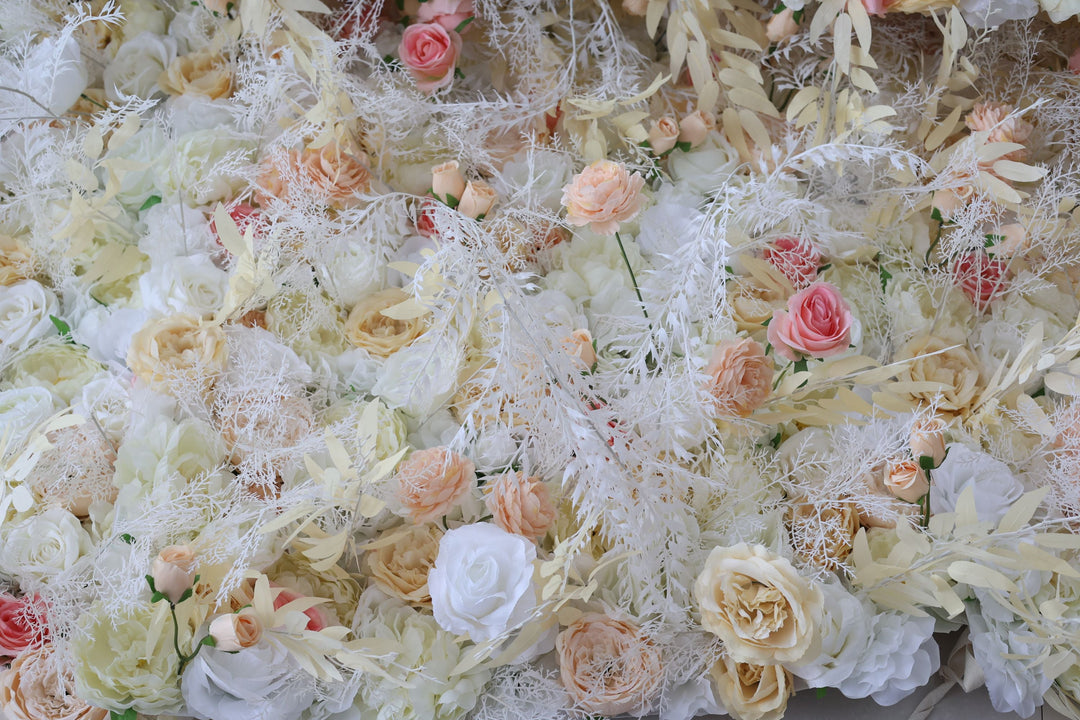 Yellow And White Roses And Silk Fern, Artificial Flower Wall, Wedding Party Backdrop