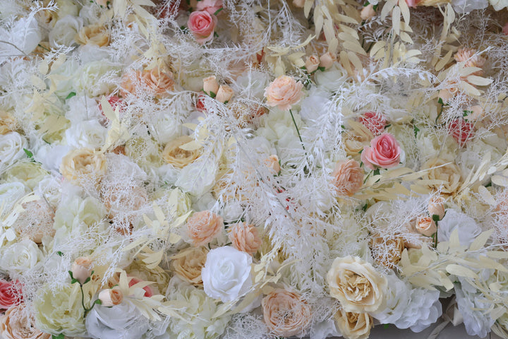 Yellow And White Roses And Silk Fern, Artificial Flower Wall, Wedding Party Backdrop