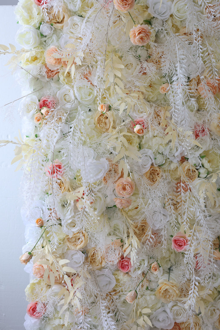 Yellow And White Roses And Silk Fern, Artificial Flower Wall, Wedding Party Backdrop