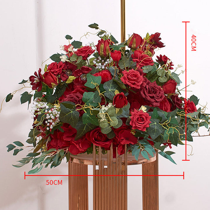 3D Roses And Hydrangeas With Green Leaves Flower Runner, Flower Ball