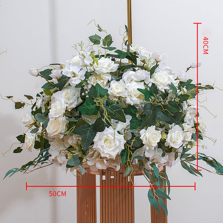 3D Roses And Hydrangeas With Green Leaves Flower Runner, Flower Ball